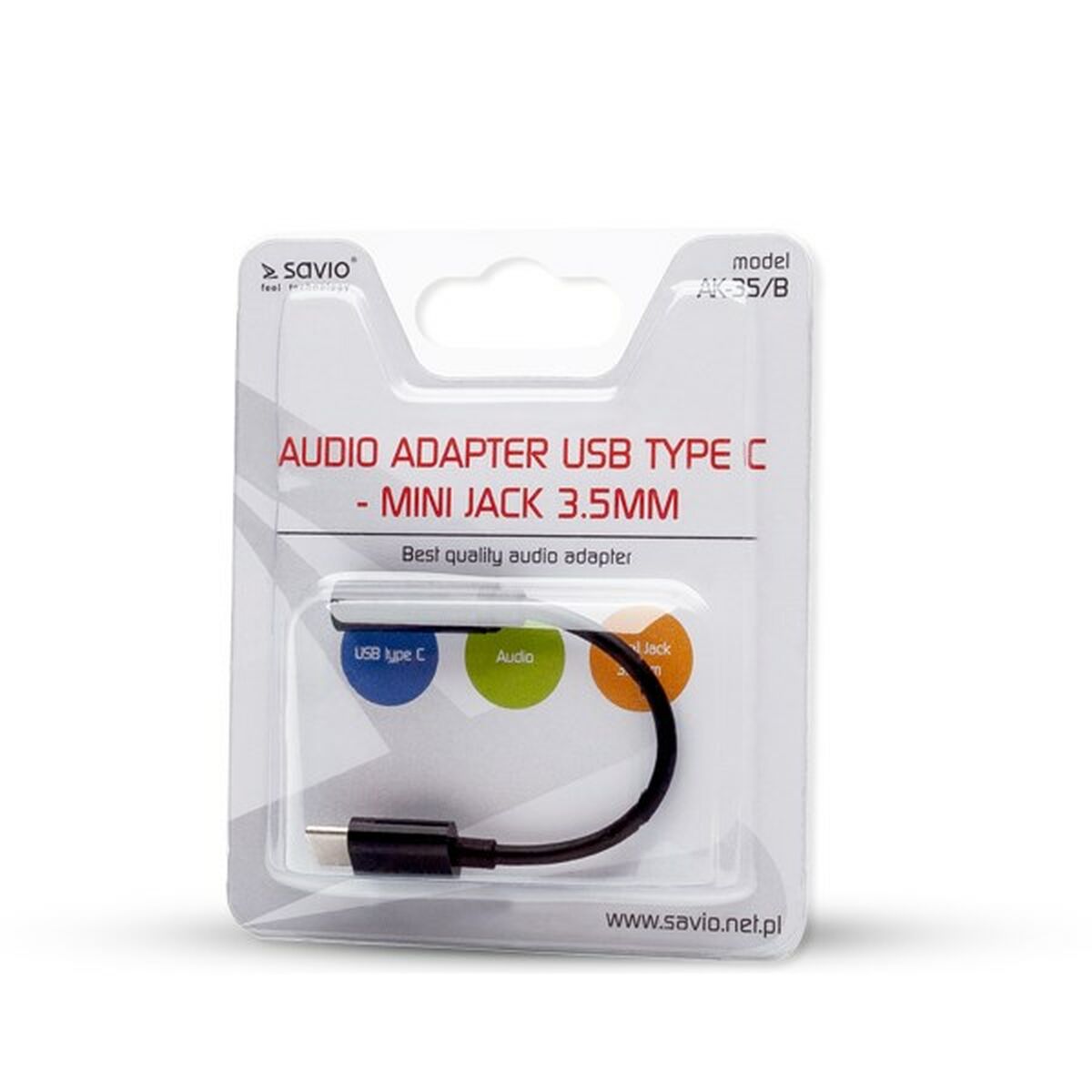 USB C til Jack 3.5 mm-Adapter Savio AK-35/B Svart